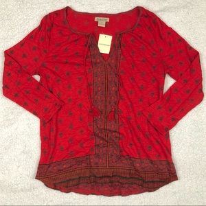Lucky Brand Paisley Longsleeve w/ Tassels